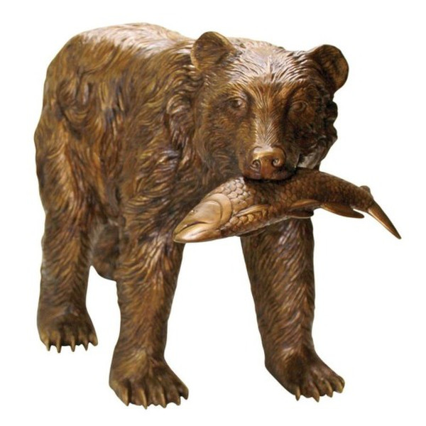 Fisherman Bear Piped Bronze Water Feature Sculpture 27"